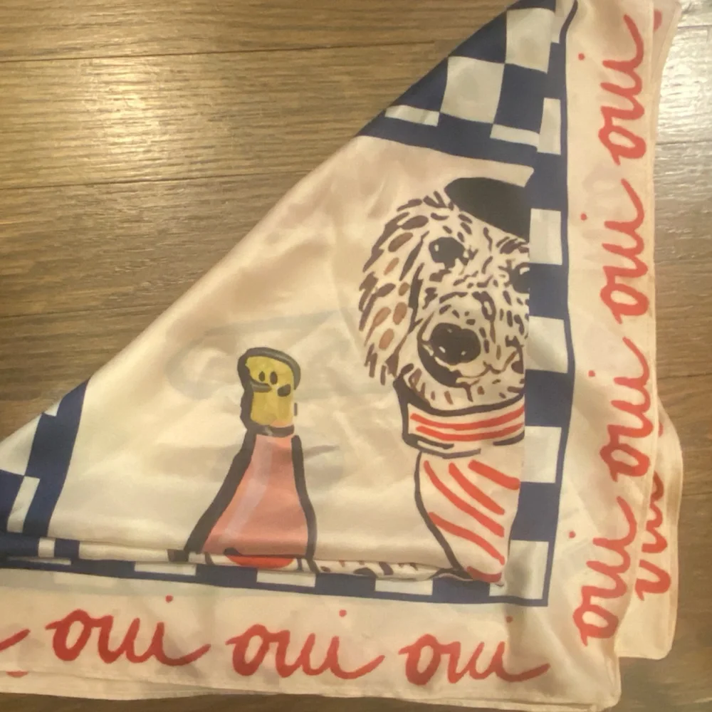 Nikki Ackerman x Anthropologie French dog theme scarf hair tie scarf - NWT - Picture 5 of 5